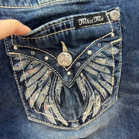 Miss Me Jeans Women's 29x33 (8) Blue Straight Embellished Angel Wings Blingy - Picture 5 of 15